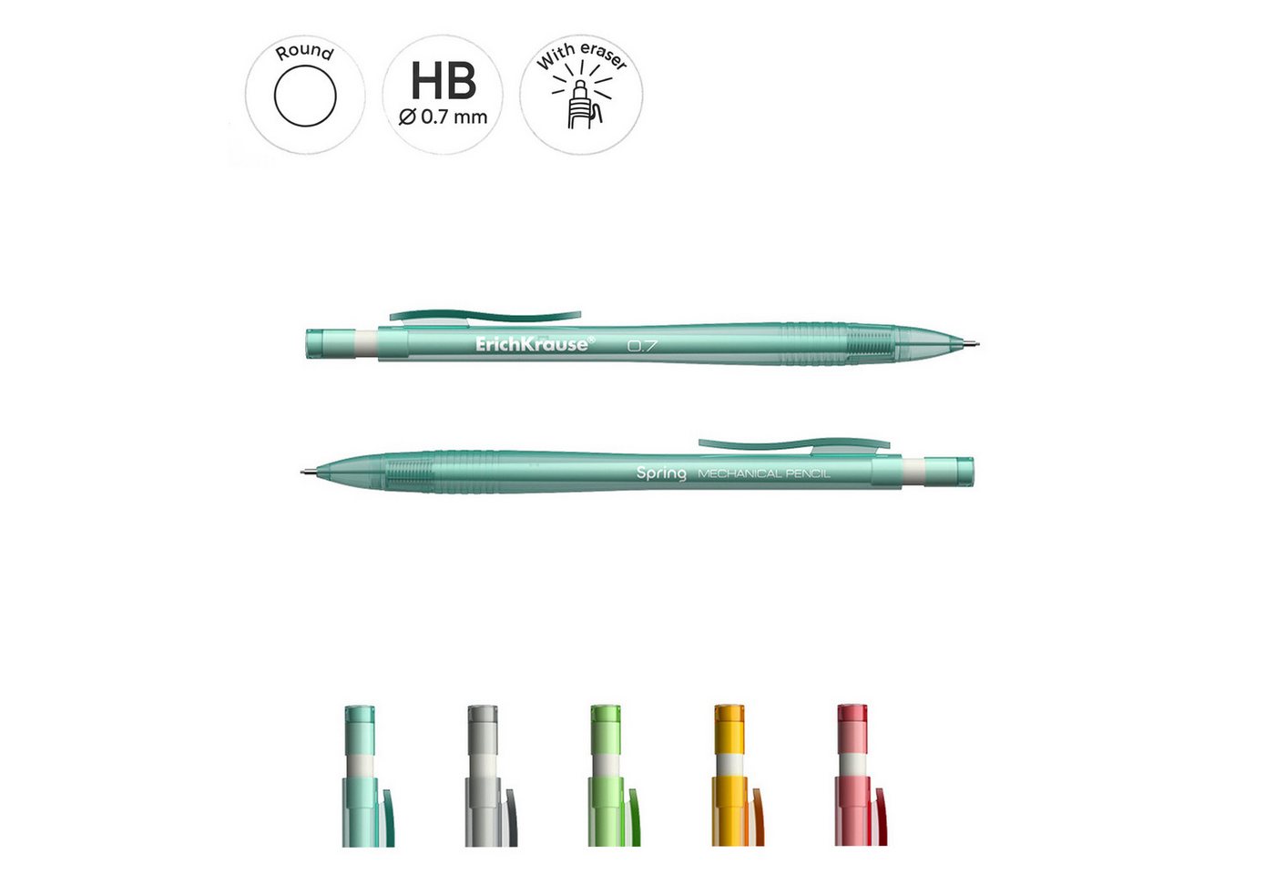 Erich Krause Druckbleistift, Druckbleistift HB 0,7 mm rund mit Radiergummi 1 Stück sortiert Bild 2