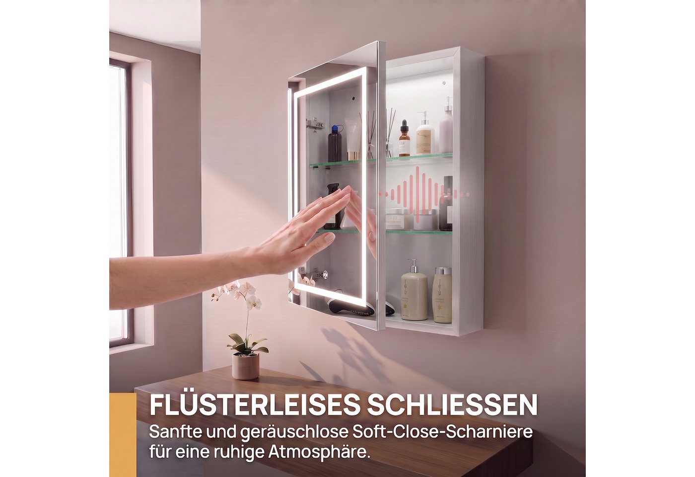 Gdood Badezimmerspiegelschrank Spiegelschrank Doppeltür Hängeschrank mit LED (1-St., Einstellung der warmen und kalten Farbtemperatur 3000/4500/6400K) inkl. Steckdosen, LED-Beleuchtung, Touchschalter, Antibeschlagfunktion Bild 2