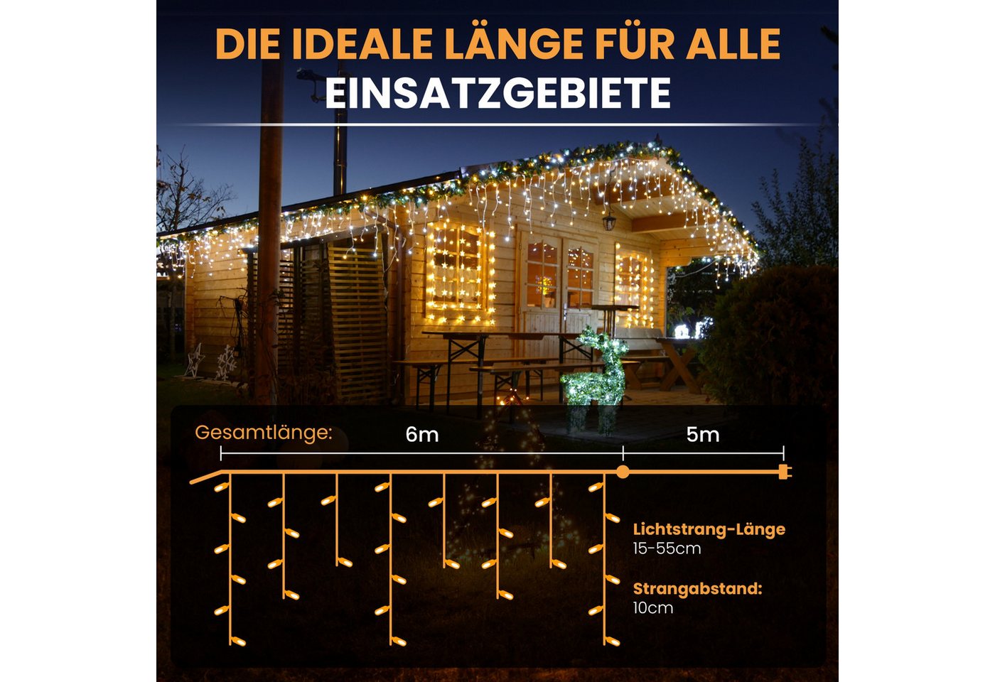 Gartenpirat LED-Lichterkette Eisregen LED-Beleuchtung Weihnachtsdeko für außen mit Timerfunktion, 6 m Bild 4