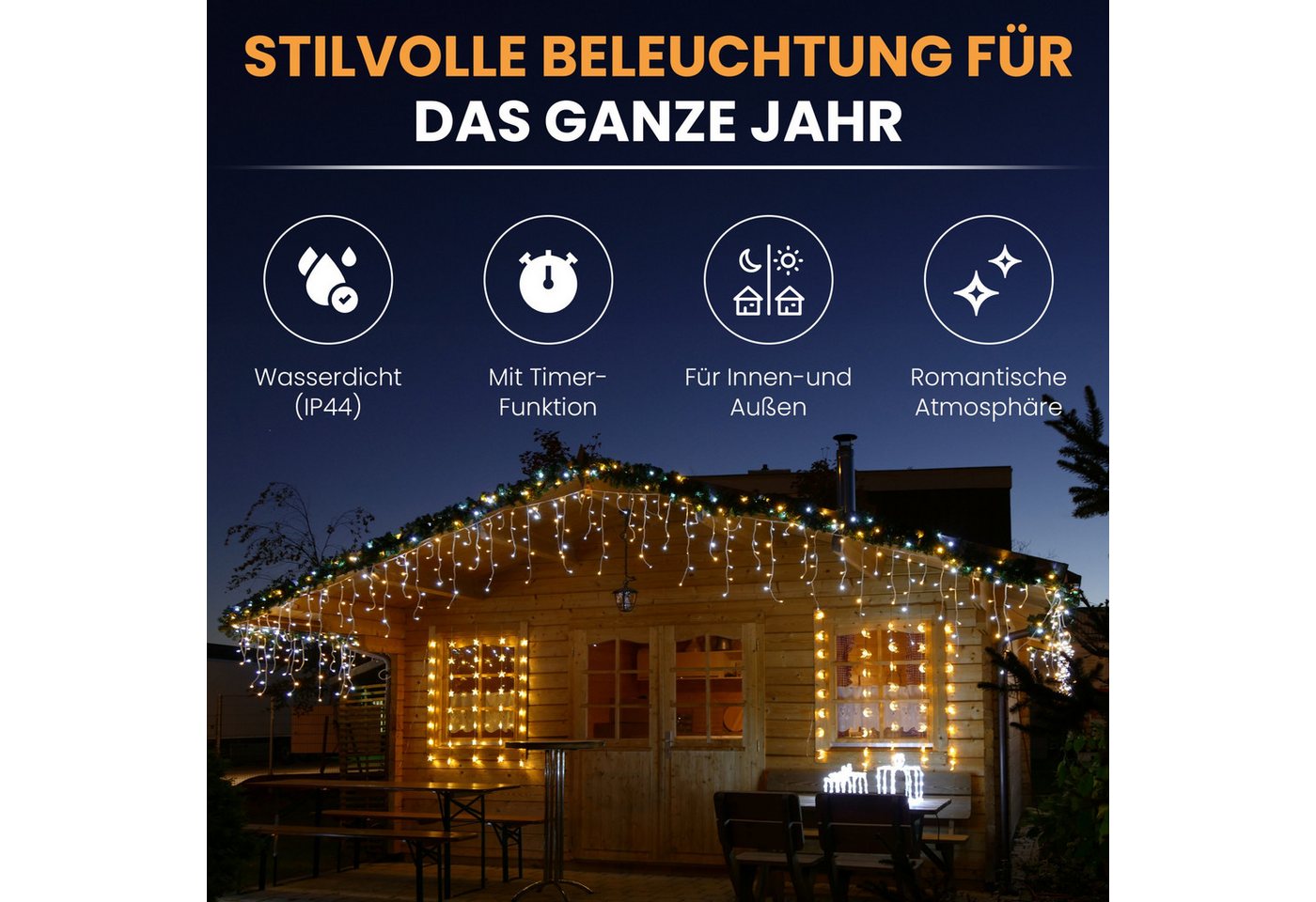 Gartenpirat LED-Lichterkette Eisregen LED-Beleuchtung Weihnachtsdeko für außen mit Timerfunktion, 6 m Bild 5