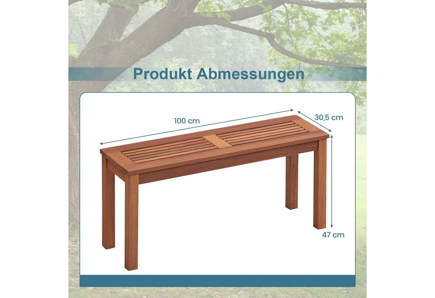 COSTWAY Gartenbank (2-St), wetterfest, 2-Sitzer Massivholz, ohne Rückenlehne, 100cm Bild 5