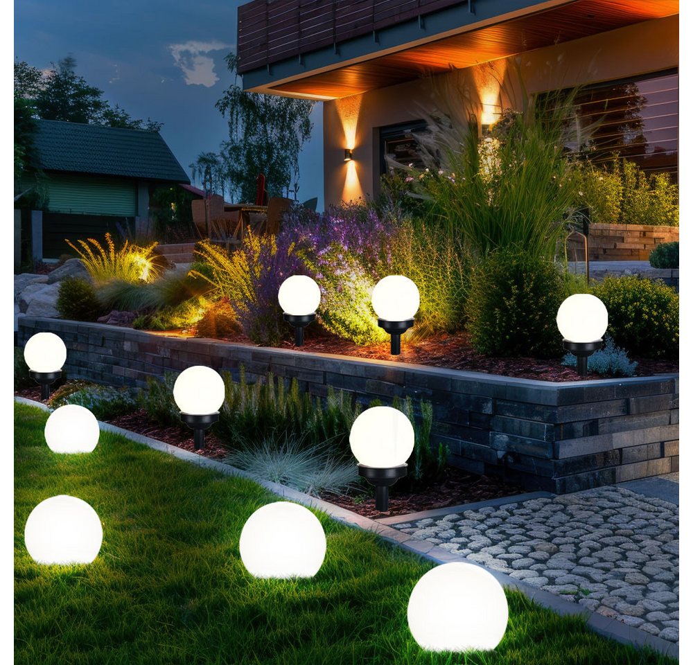 GLOBO LIGHTING LED Gartenleuchte, LED-Leuchtmittel fest verbaut, Warmweiß, 10er Set LED Außen Solar Lampen Kugel Design Erd Spieß Steck Bild 5