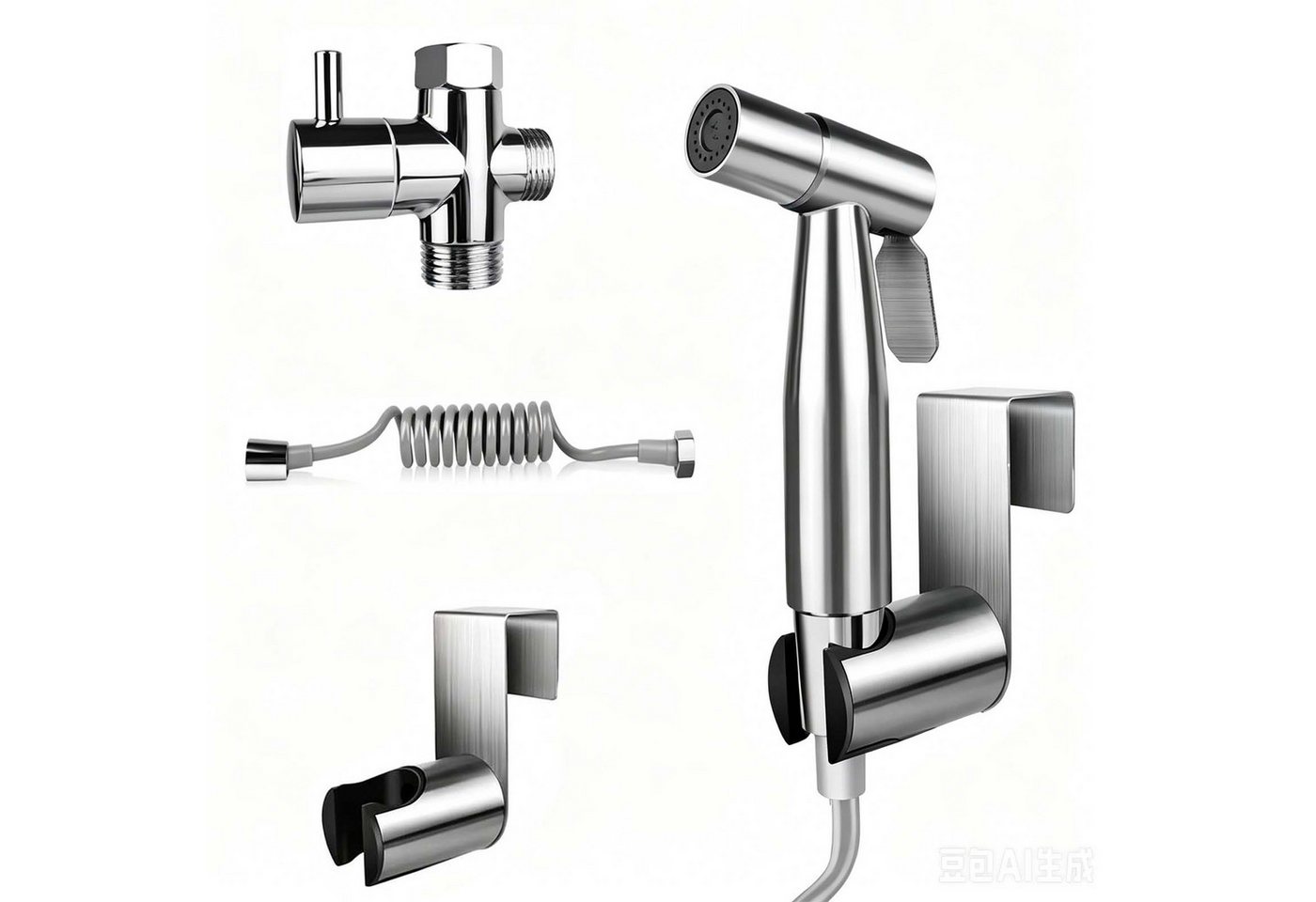 MOPUEA Bidetarmatur Edelstahl Bidetarmatur Sprühset mit 3-Wege Ventil für WC & Hygiene (Bidet Handbrause Hygieneset, Edelstahl Sprühset mit T-Ventil, Schlauch und Halterung) 2-in-1 Funktion, Edelstahl, einfach Montage, vielseitig Bild 2
