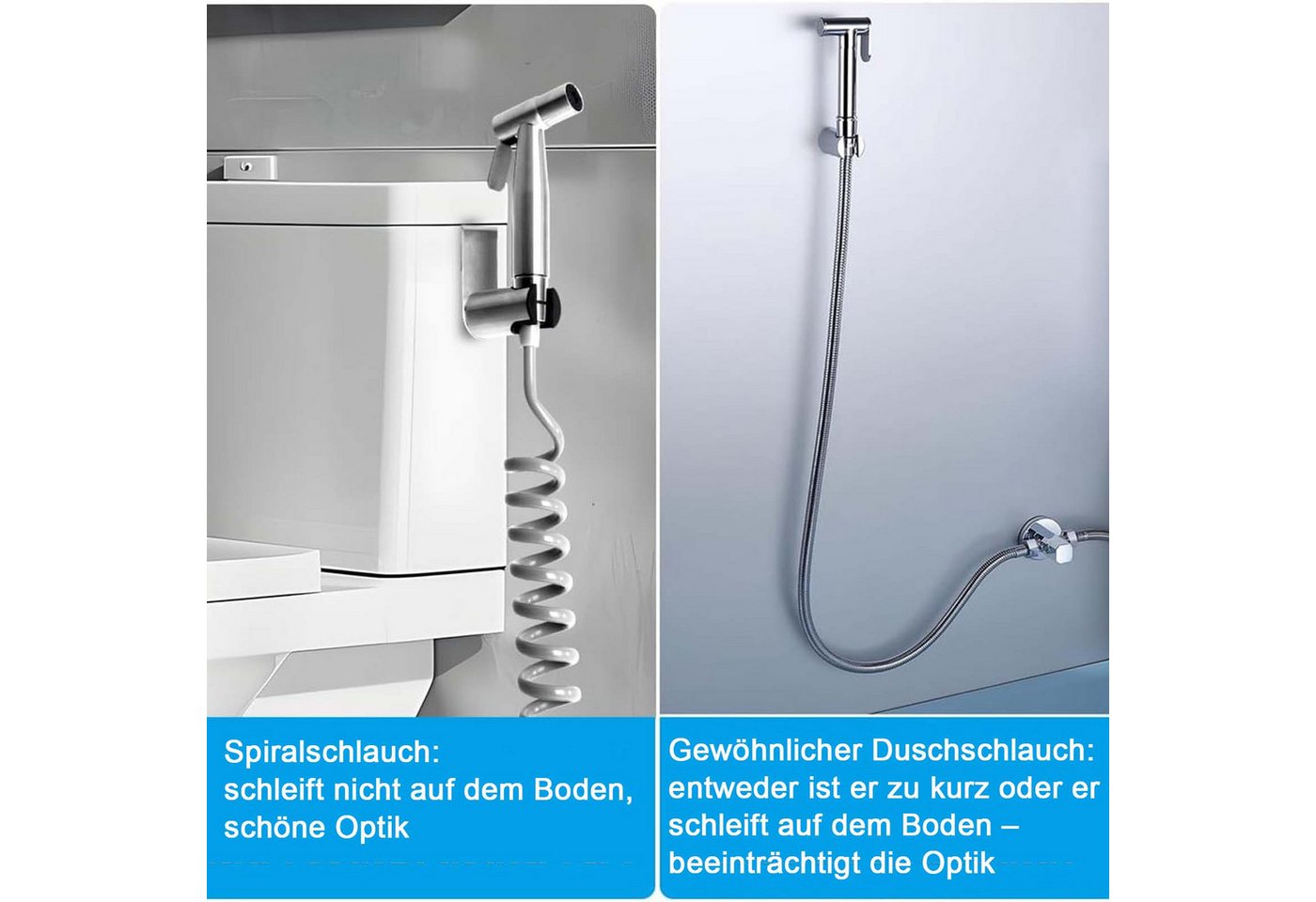 MOPUEA Bidetarmatur Edelstahl Bidetarmatur Sprühset mit 3-Wege Ventil für WC & Hygiene (Bidet Handbrause Hygieneset, Edelstahl Sprühset mit T-Ventil, Schlauch und Halterung) 2-in-1 Funktion, Edelstahl, einfach Montage, vielseitig Bild 3