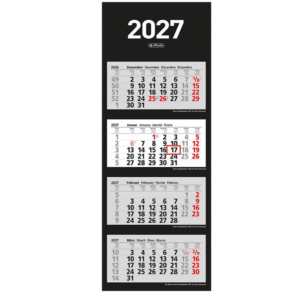 Herlitz Wandkalender 4 Monate 2027 Premium Qualität