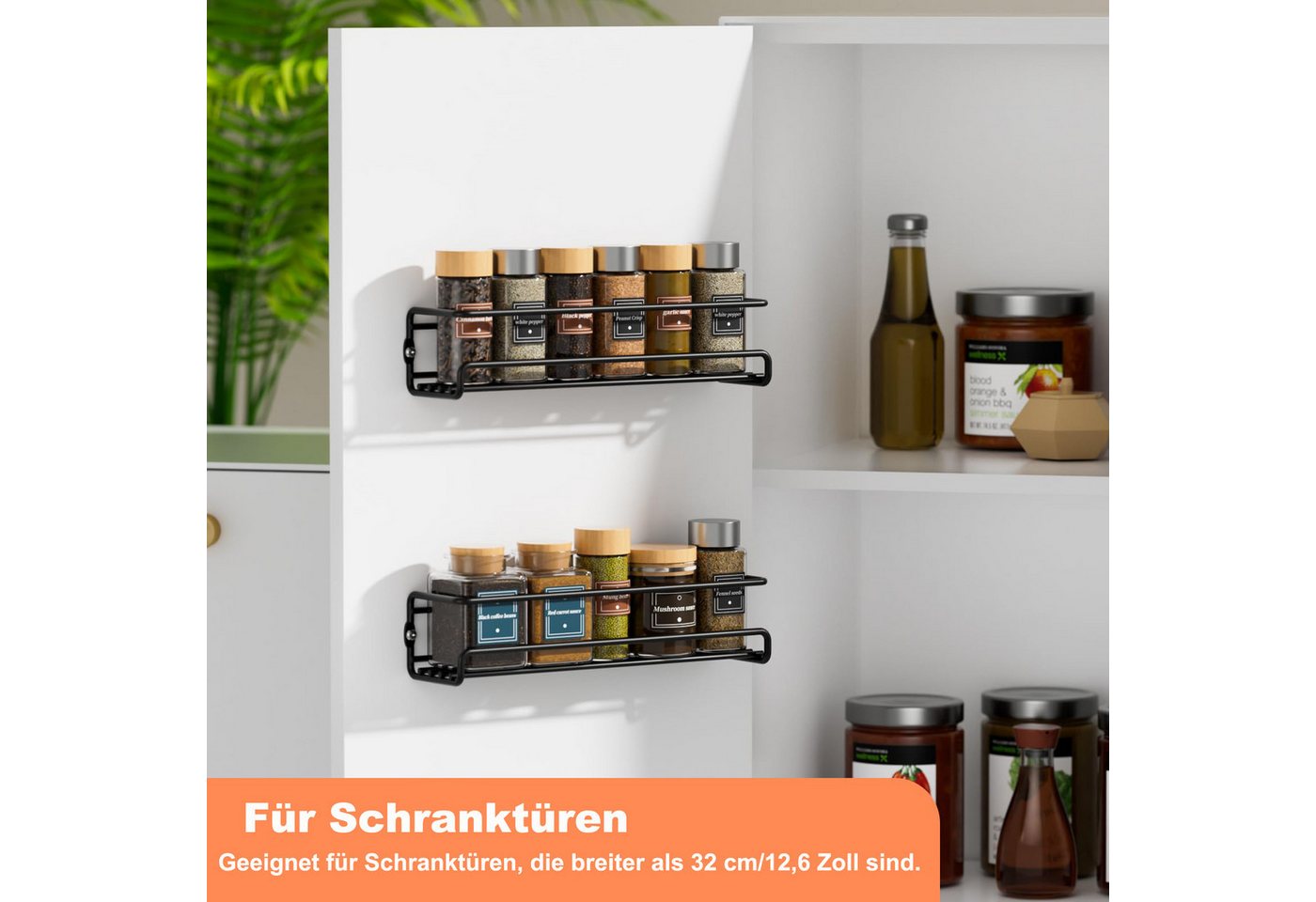 Agger Gewürzregal Wandgewürzregal 2er-Set hängender Metall-Gewürzhalter, 2-tlg., mit selbstklebend und Schrauben, für Gewürzgläser, Küchenschrank Bild 5