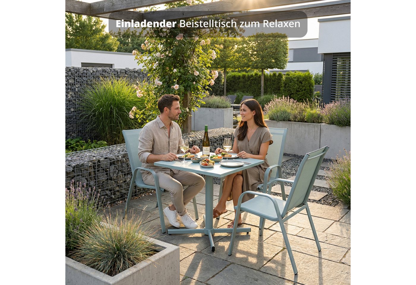 KHG Gartentisch Grau-Hellgrün klappbar (Tischplatte und Gestell aus pulverbeschichtete Stahl, Klapptisch wetterfest 70x72x70 cm), Wetterfest, klappbar