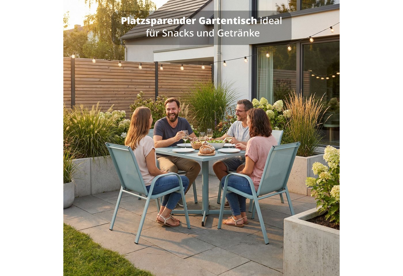 KHG Gartentisch Grau-Hellgrün klappbar (Tischplatte und Gestell aus pulverbeschichtete Stahl, Klapptisch wetterfest 70x72x70 cm), Wetterfest, klappbar Bild 5