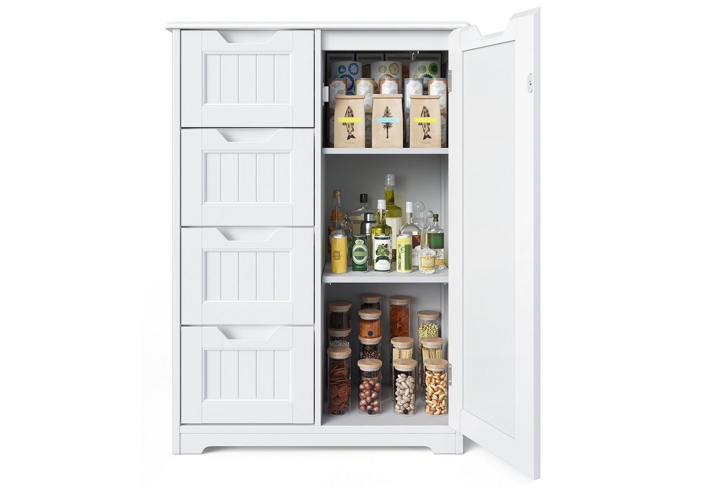 Blishom Badkommode Küchenschrank mit 4 Schubladen Vorratsschrank, 60 x 30 x 85 cm, Schmale Hochkommode für Badezimmer, Küche Bild 3