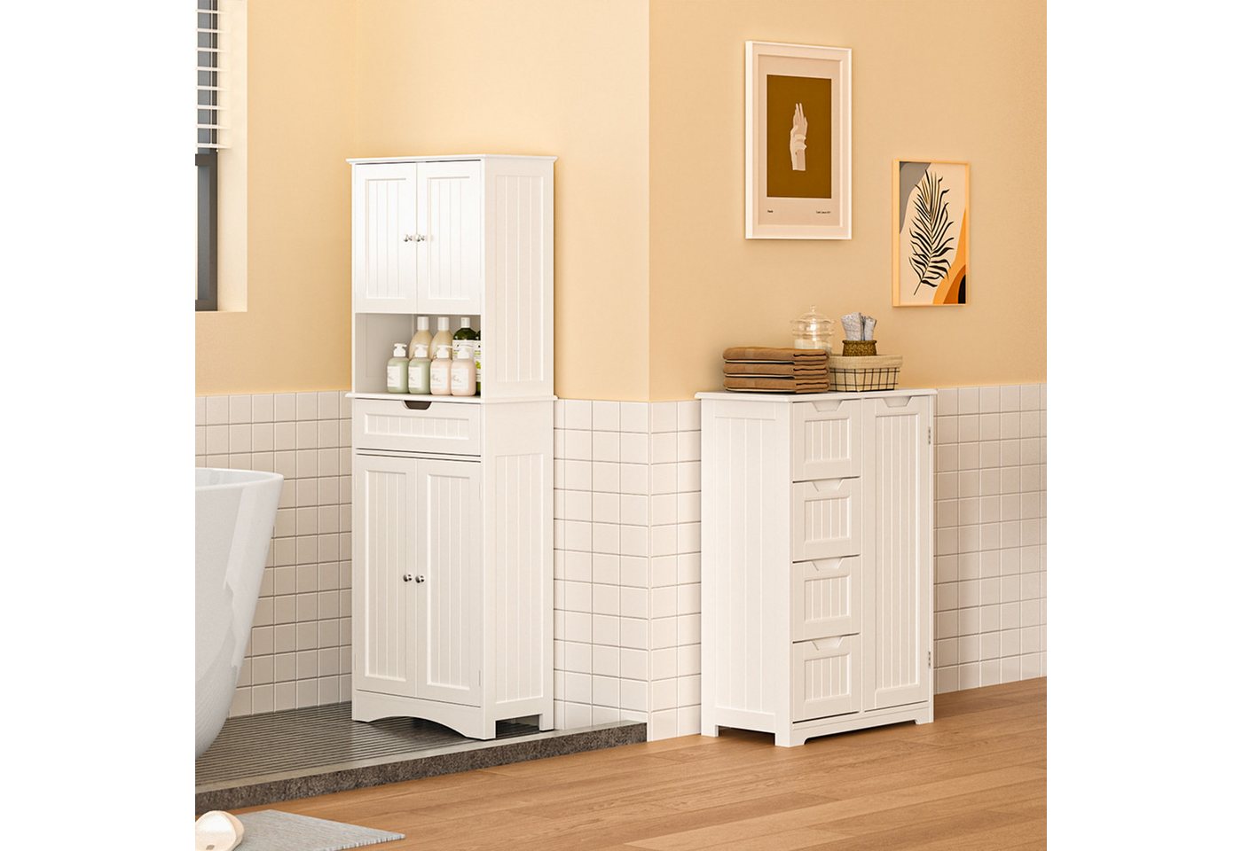 Blishom Badkommode Küchenschrank mit 4 Schubladen Vorratsschrank, 60 x 30 x 85 cm, Schmale Hochkommode für Badezimmer, Küche Bild 5