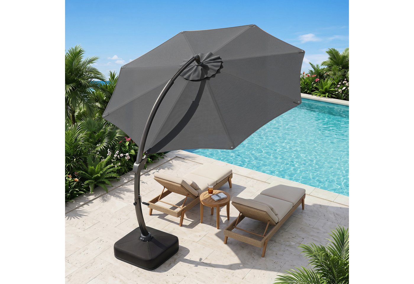 COSTWAY Sonnenschirm, LxB: 345x345 cm, Ampelschirm 330x330 mit Ständer, großer Gartenschirm