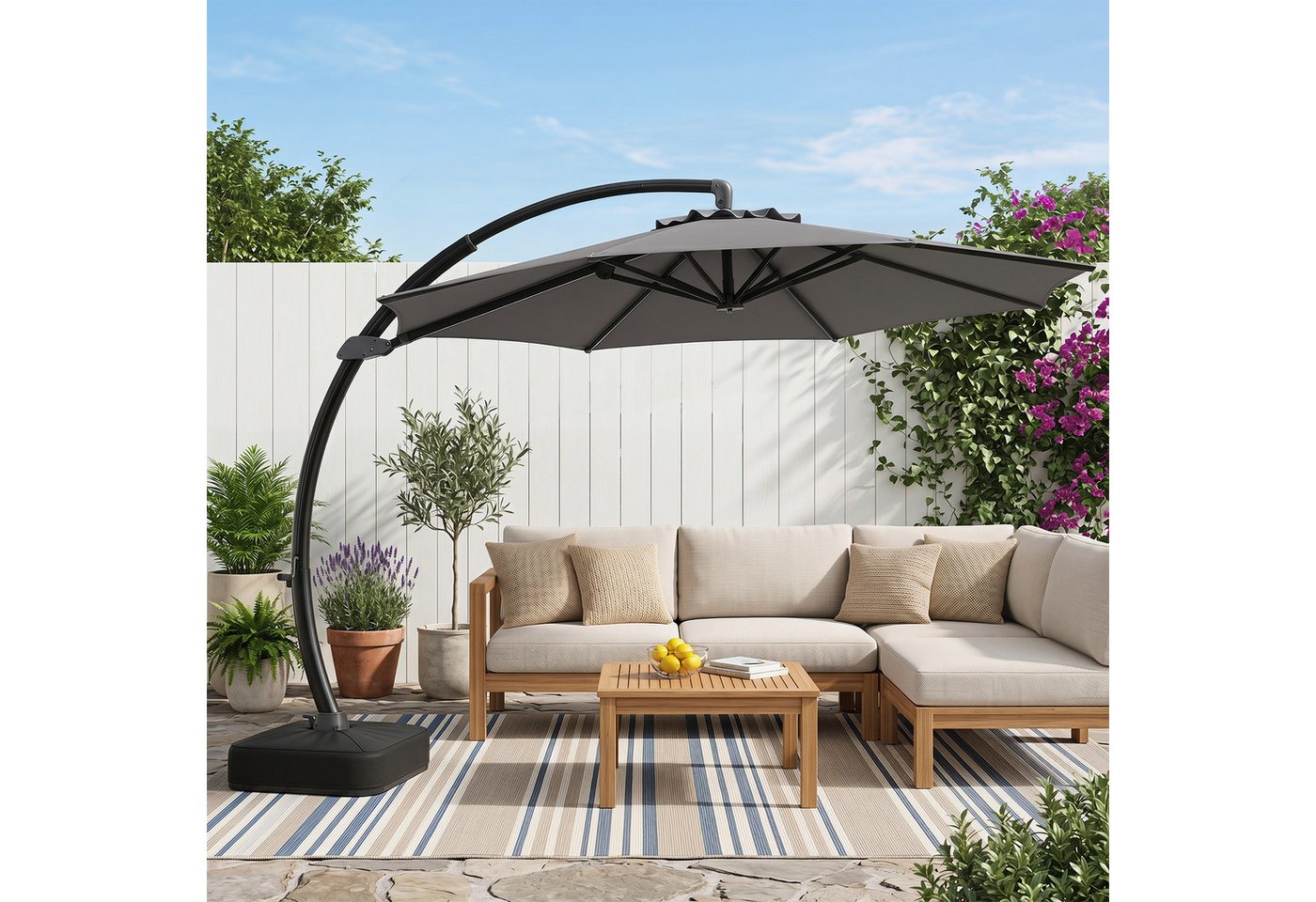 COSTWAY Sonnenschirm, LxB: 345x345 cm, Ampelschirm 330x330 mit Ständer, großer Gartenschirm Bild 2