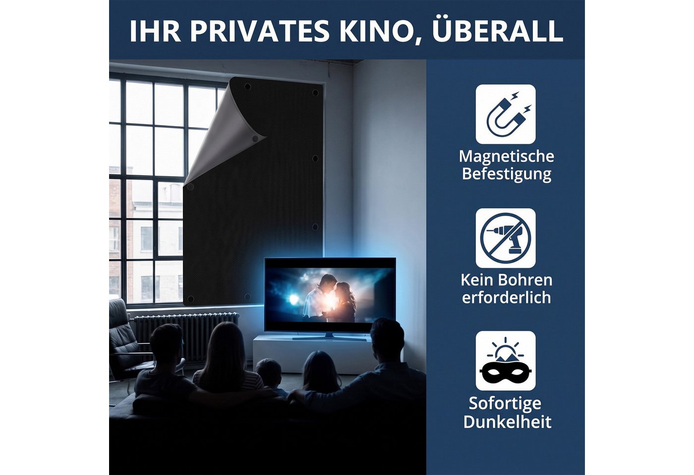 Verdunklungsrollo Fenster Verdunkelung Magnetisch 100X145CM, AKKEE, Magnetisch, Verdunklungsstoff Verdunkelungsrollo Magnetverschluss ohne Bohren