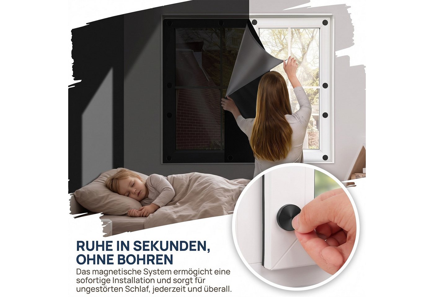 Verdunklungsrollo Fenster Verdunkelung Magnetisch 100X145CM, AKKEE, Magnetisch, Verdunklungsstoff Verdunkelungsrollo Magnetverschluss ohne Bohren Bild 2