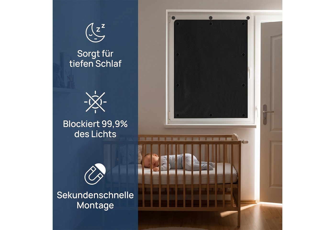 Verdunklungsrollo Fenster Verdunkelung Magnetisch 100X145CM, AKKEE, Magnetisch, Verdunklungsstoff Verdunkelungsrollo Magnetverschluss ohne Bohren Bild 4