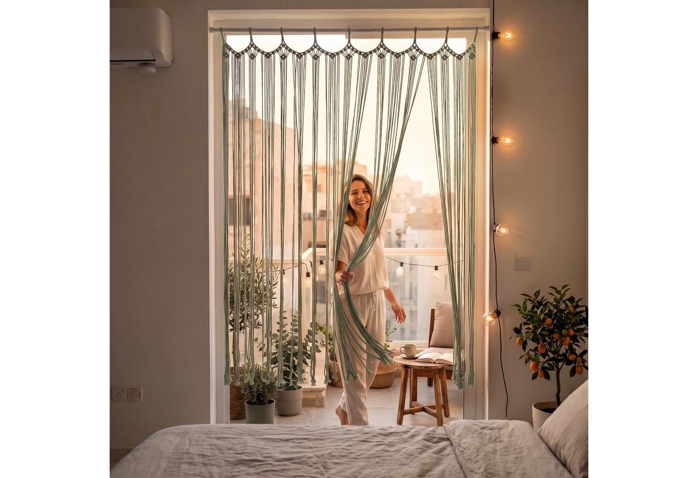 Cozyor Türvorhang Makramee Vorhang Boho 100x200 cm für Tür, Fenster, Balkon & Wohnwagen (1 St), Schlaufen, 100% Baumwolle, Makrameegardine Wandteppich Wandbehang Raumtrenner handgemacht