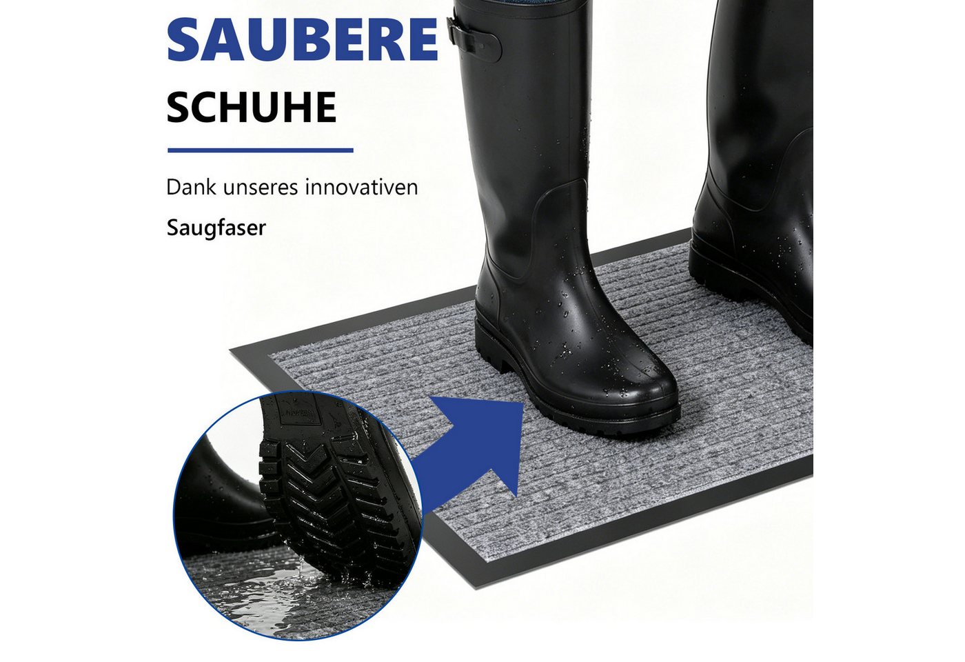SunJas Fußmatte rutschfeste Fußmatte für Innen und Außen,3 Größen & 3 Farben, Rechteckig, Höhe: 6 mm, Fußmatte Eingang, rutschfeste Fußmatte, Innen Außentürmatte