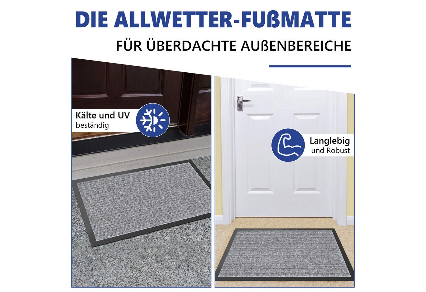 SunJas Fußmatte rutschfeste Fußmatte für Innen und Außen,3 Größen & 3 Farben, Rechteckig, Höhe: 6 mm, Fußmatte Eingang, rutschfeste Fußmatte, Innen Außentürmatte Bild 2