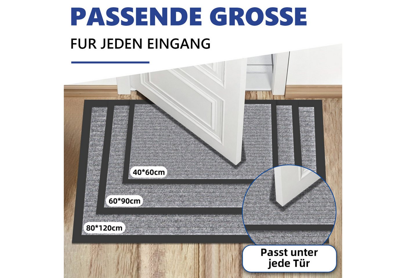 SunJas Fußmatte rutschfeste Fußmatte für Innen und Außen,3 Größen & 3 Farben, Rechteckig, Höhe: 6 mm, Fußmatte Eingang, rutschfeste Fußmatte, Innen Außentürmatte Bild 4