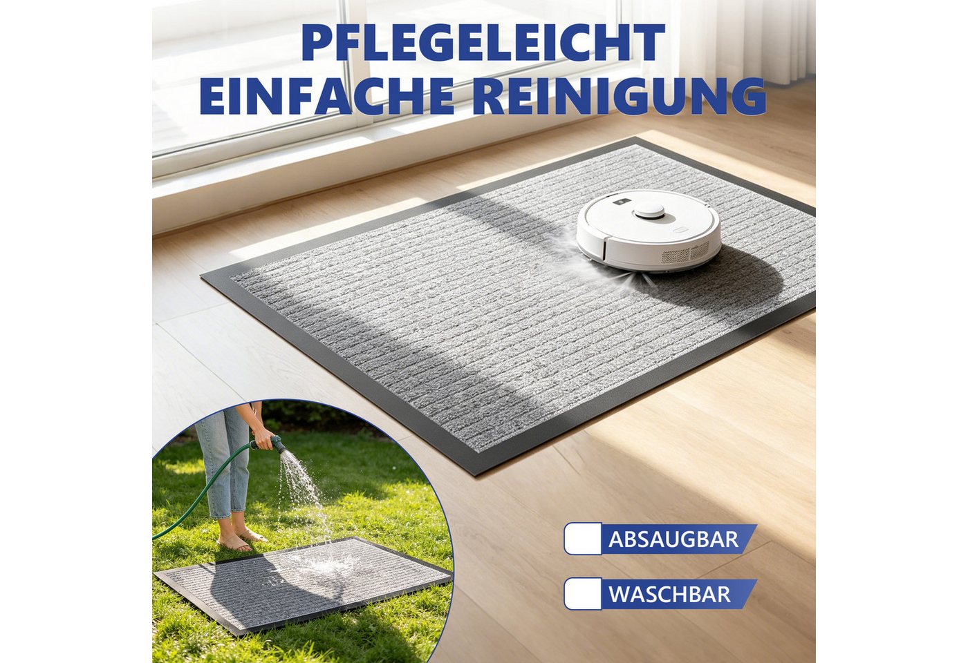 SunJas Fußmatte rutschfeste Fußmatte für Innen und Außen,3 Größen & 3 Farben, Rechteckig, Höhe: 6 mm, Fußmatte Eingang, rutschfeste Fußmatte, Innen Außentürmatte Bild 5