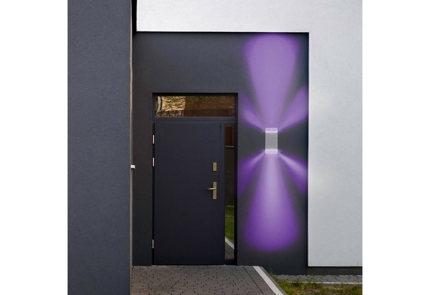 SSC-LUXon LED Außen-Wandleuchte Wandleuchte Up & Down Außen IP44 grau halbrund mit 2x Smart RGB Lampe, RGB & Weißtöne Bild 3