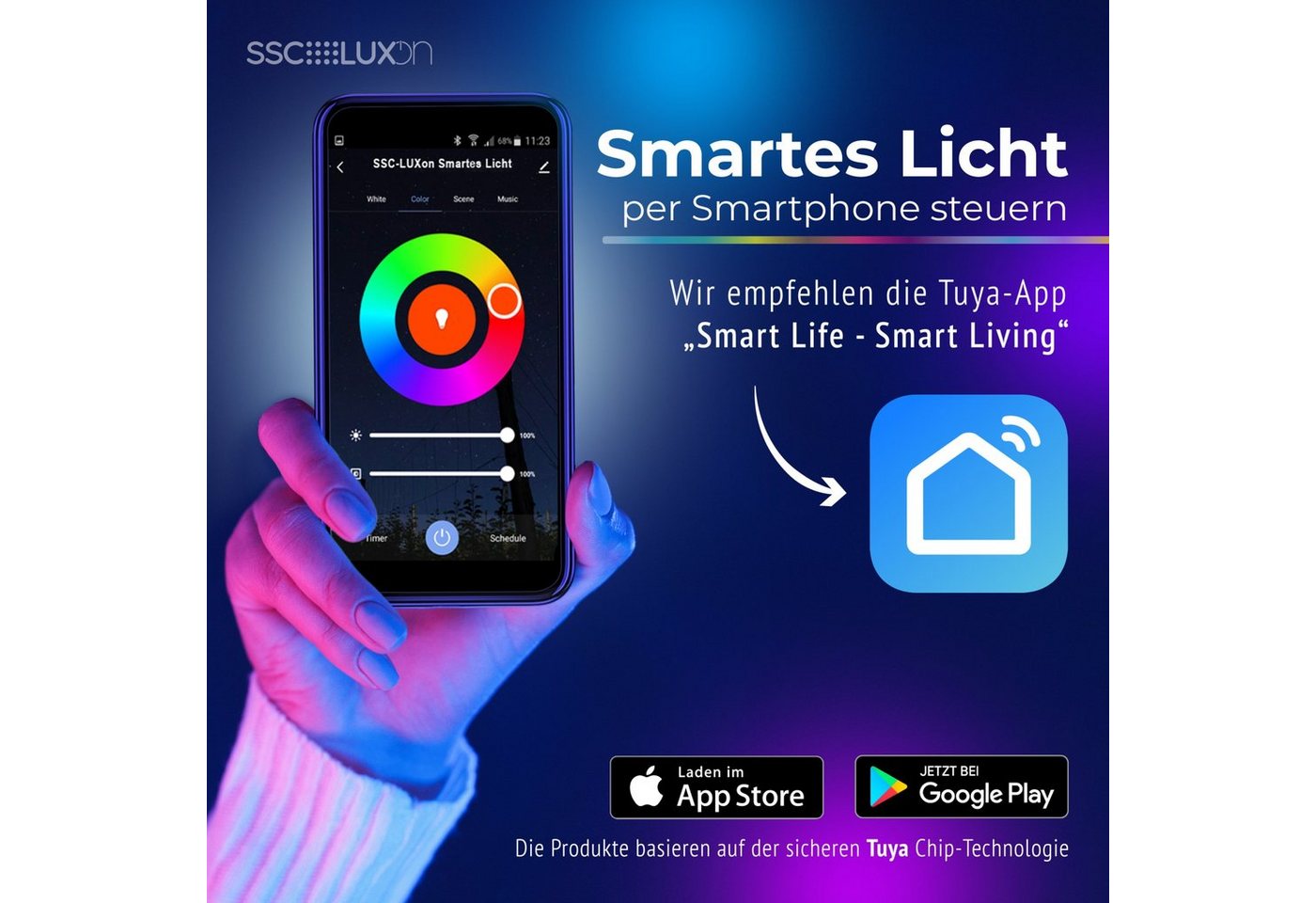 SSC-LUXon LED Außen-Wandleuchte Wandleuchte Up & Down Außen IP44 grau halbrund mit 2x Smart RGB Lampe, RGB & Weißtöne Bild 4