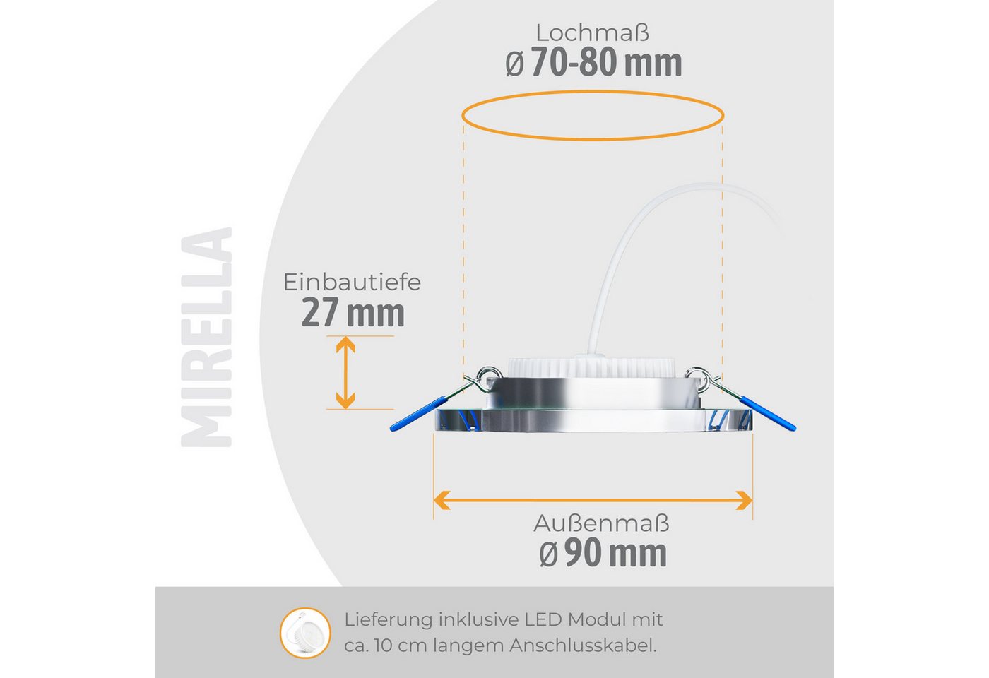 SSC-LUXon LED Einbaustrahler MIRELLA Glas LED Einbauspot schwenkbar mit LED Lampe neutralweiß, Neutralweiß