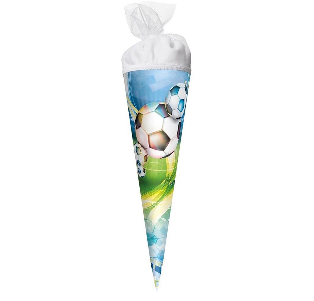 Roth Schultüte Fußball, 22 cm, rund, mit weißem Tüllverschluss, Zuckertüte für Schulanfang