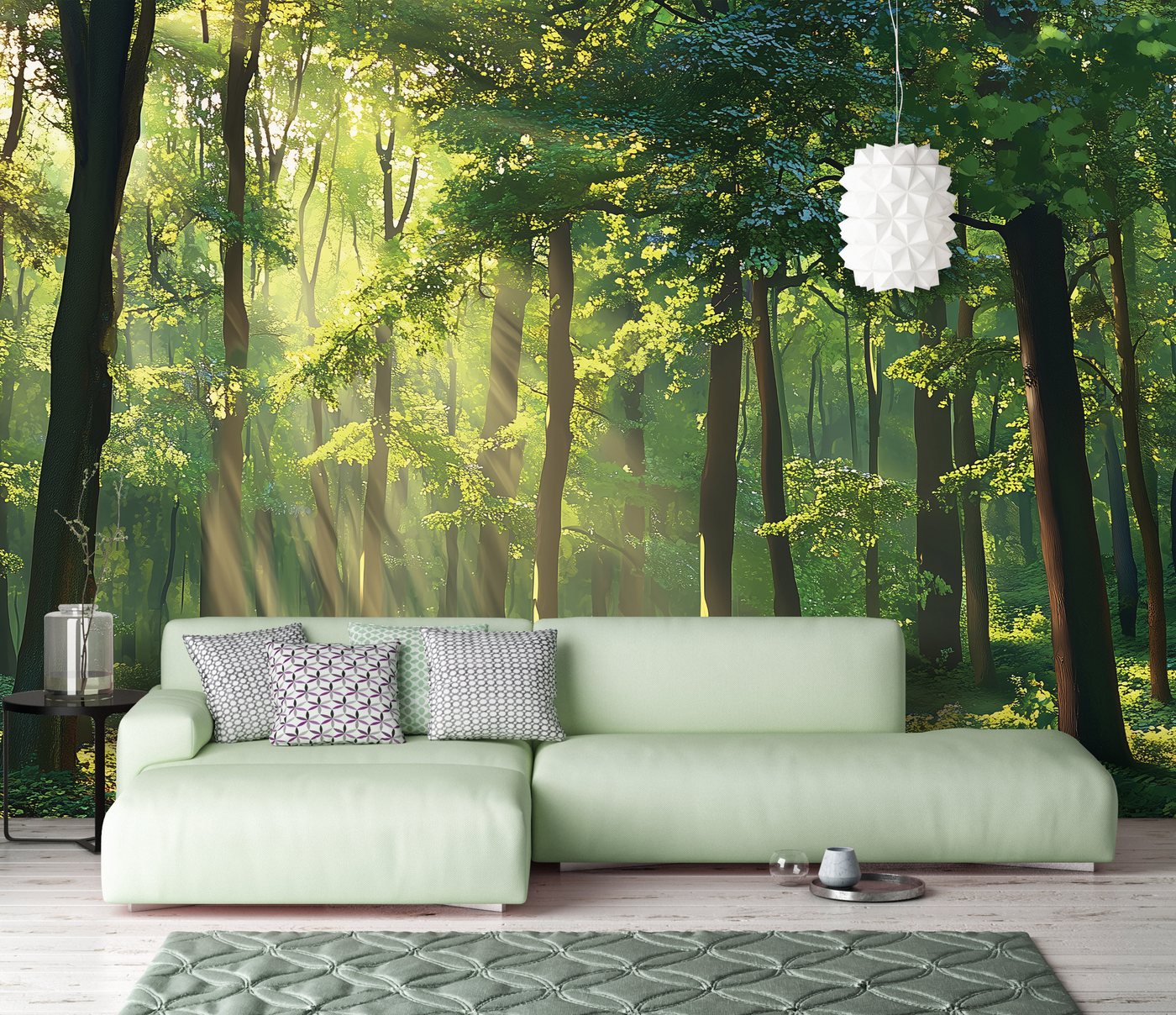 Wallarena Fototapete Wald Sonne - Mehrfarbig - Modern - Vlies - Schlafzimmer, glatt, (4 St), 200x140cm Bild 3