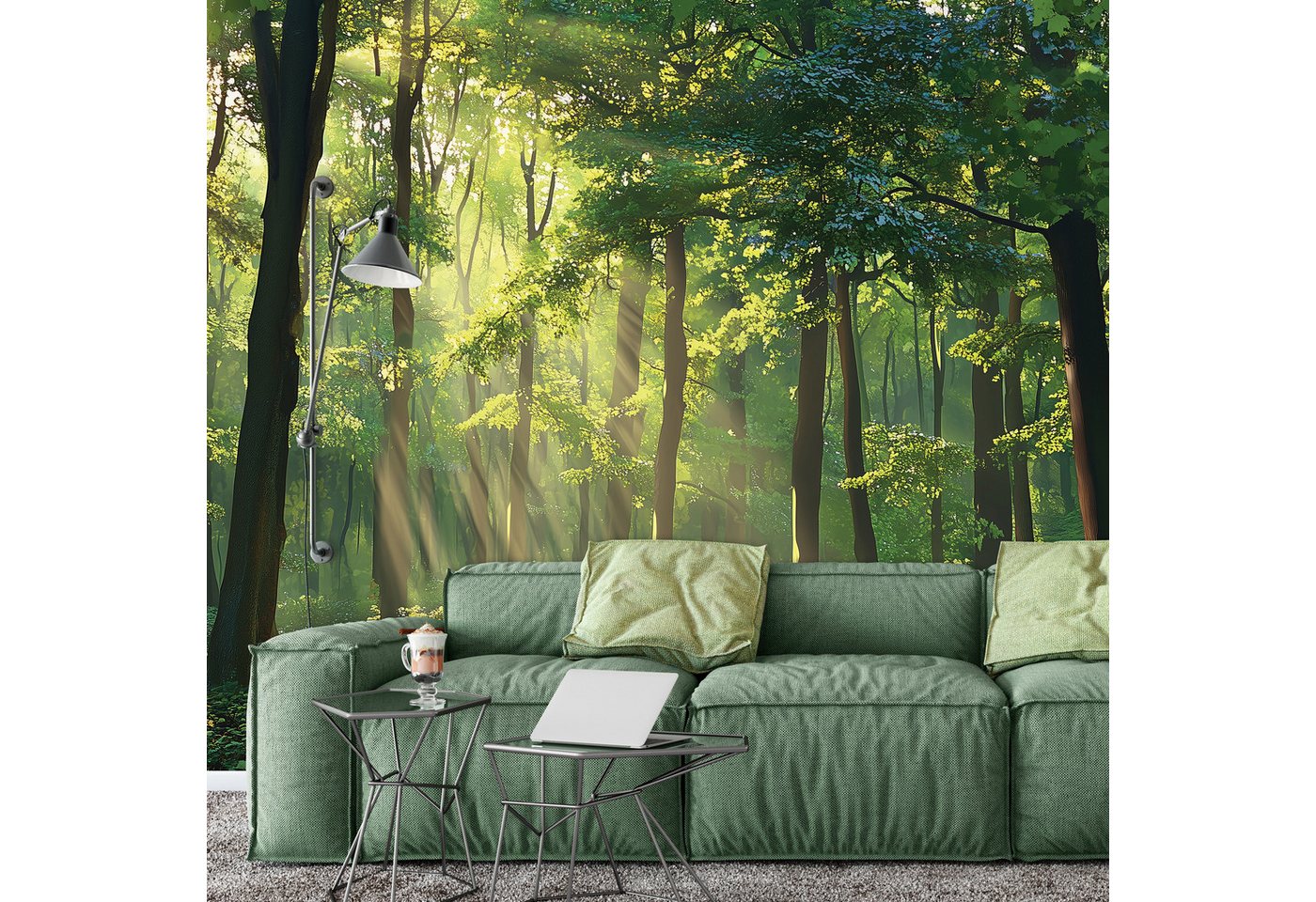 Wallarena Fototapete Wald Sonne - Mehrfarbig - Modern - Vlies - Schlafzimmer, glatt, (4 St), 200x140cm Bild 5