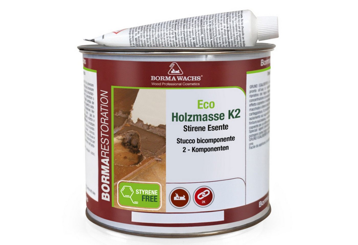 BORMA Spachtelmasse 2K Holzkitt (Polyester, styrolfrei), Schnelltrockned, 2K Holzmasse mit Härter Bild 2