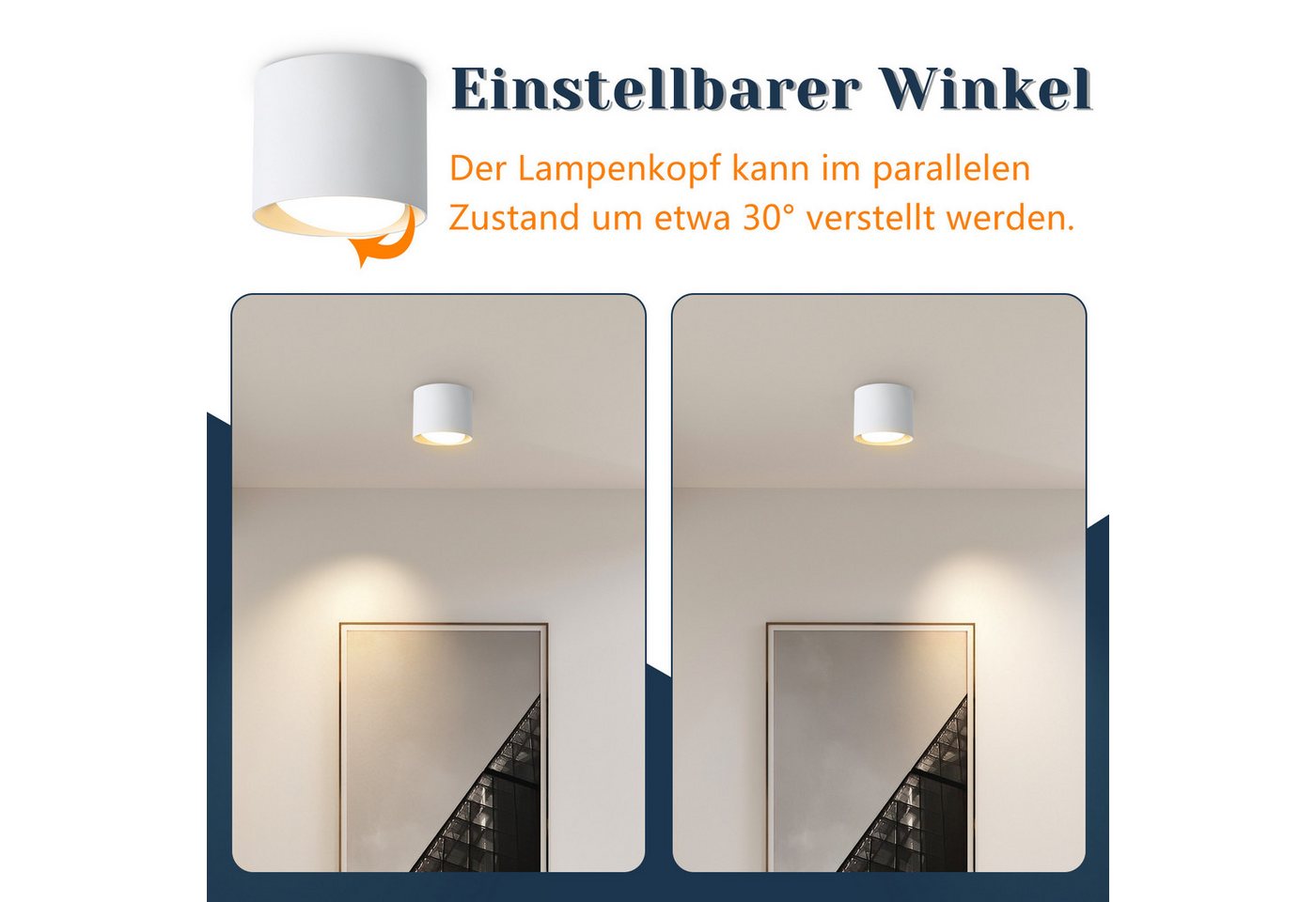 Nettlife LED Deckenspot Aufbaustrahler Rund Schwarz 5W kleine schwenkbar Aluminium GX53, 30° drehbar, LED fest integriert, Warmweiß, GX53 Leuchtmittel für Küche Wohnzimmer Esszimmer Büro Flur Bild 4