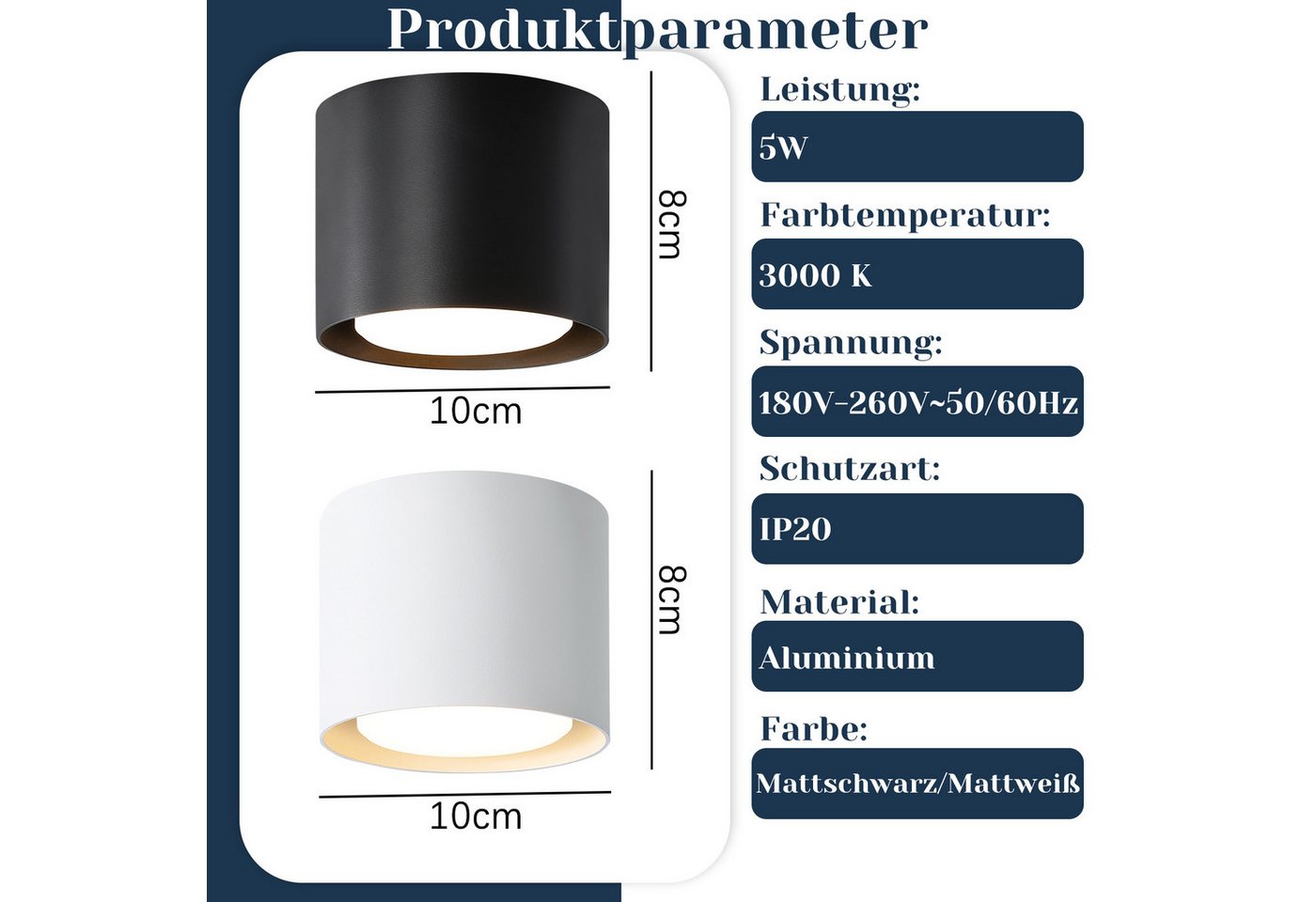 Nettlife LED Deckenspot Aufbaustrahler Rund Schwarz 5W kleine schwenkbar Aluminium GX53, 30° drehbar, LED fest integriert, Warmweiß, GX53 Leuchtmittel für Küche Wohnzimmer Esszimmer Büro Flur Bild 5