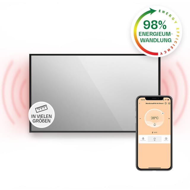Klarstein La Palma 1000 Smart 2-in-1 Heizgerät Infrarot Konvektor 120x60 cm 1000 W Spiegel Schwarz
