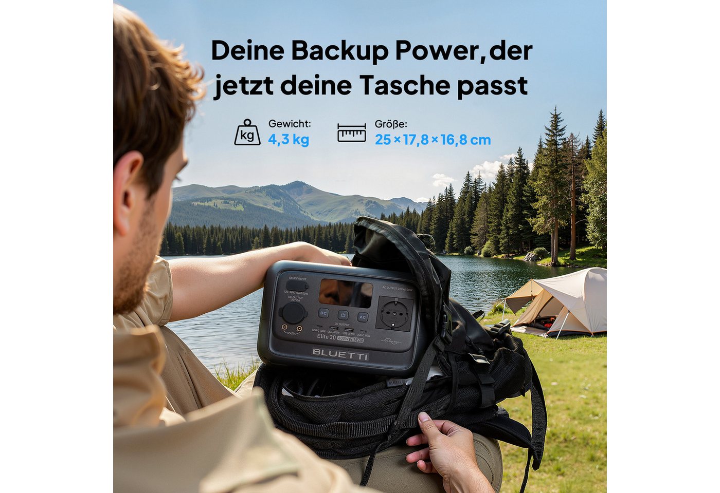 BLUETTI Stromerzeuger Elite 30 V2 Solargenerator 600W / 288Wh Tragbarer Powerstation, 0,6 in kW, (288 Wh LFP Batterie 6 AC Ausgang (Power Lifting 1500W), 0-100% in 70 Minuten, Solargenerator für Camping, Vans, Stromausfälle Bild 4