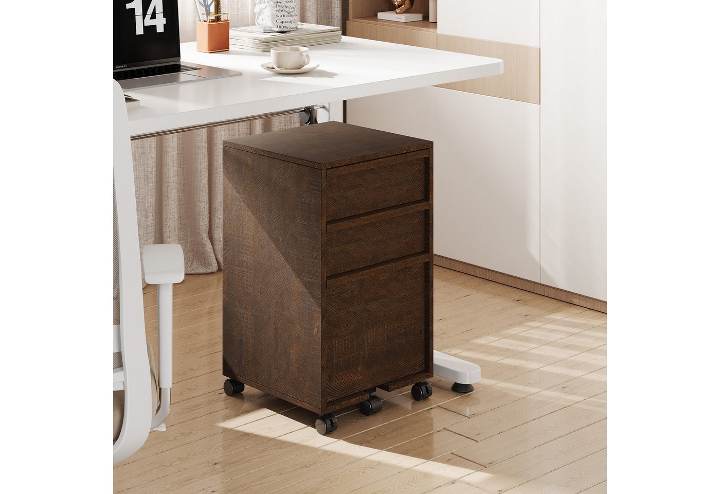 GarveeMore Aktenschrank Rollbarer Computerschrank mit 3 Schubladen Container Stauraumschrank (1-St) 67cm hoch Beistellschrank Druckerstand auf Rollen Mehrzweckschrank