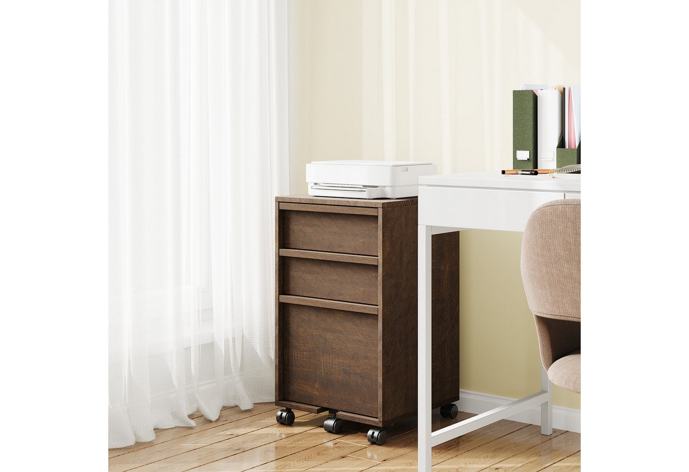 GarveeMore Aktenschrank Rollbarer Computerschrank mit 3 Schubladen Container Stauraumschrank (1-St) 67cm hoch Beistellschrank Druckerstand auf Rollen Mehrzweckschrank Bild 3