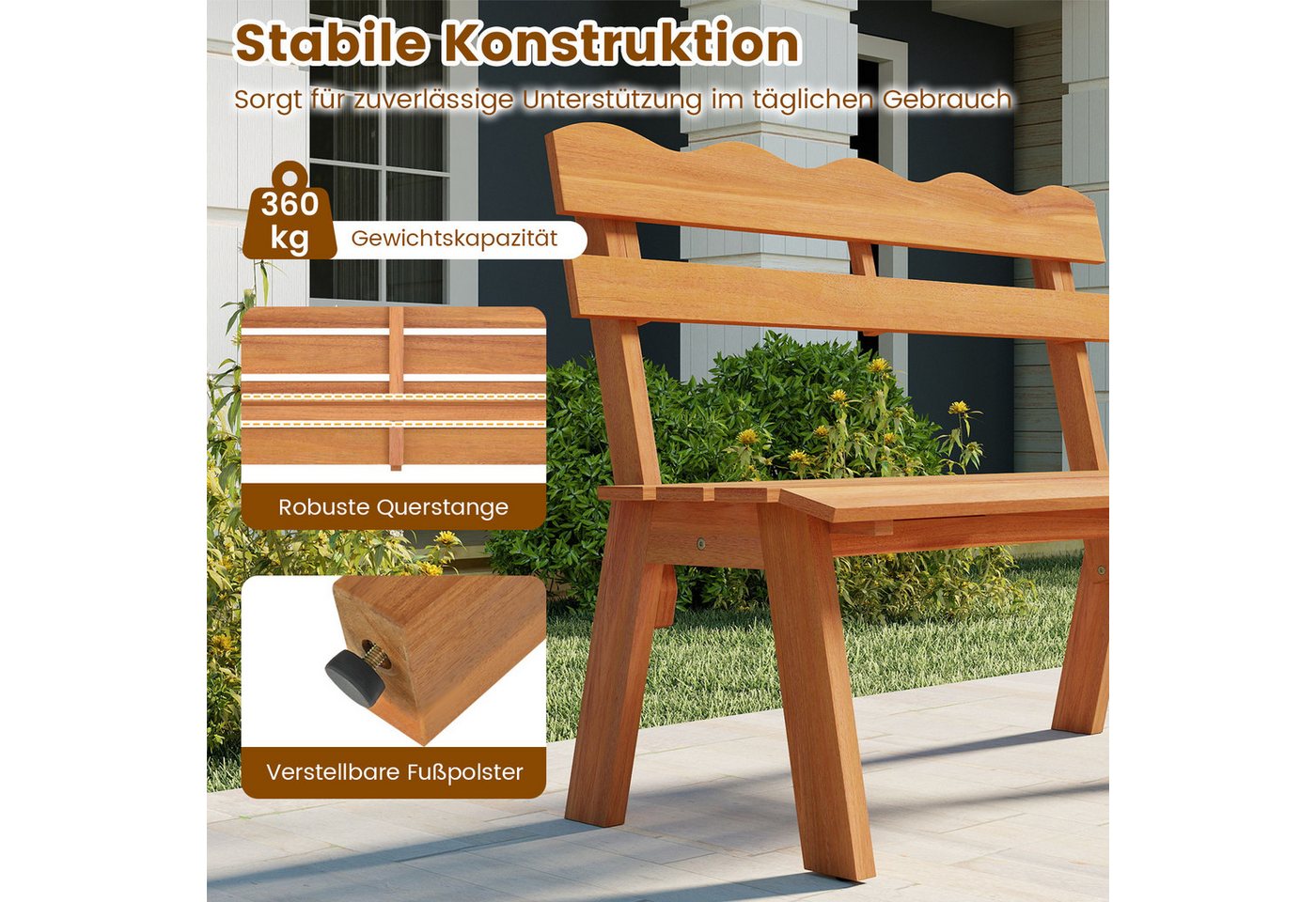COSTWAY Gartenbank, Akazienholz wetterfest Sitzbank 2-Sitzer 360 kg 47,5x105x80cm Bild 4