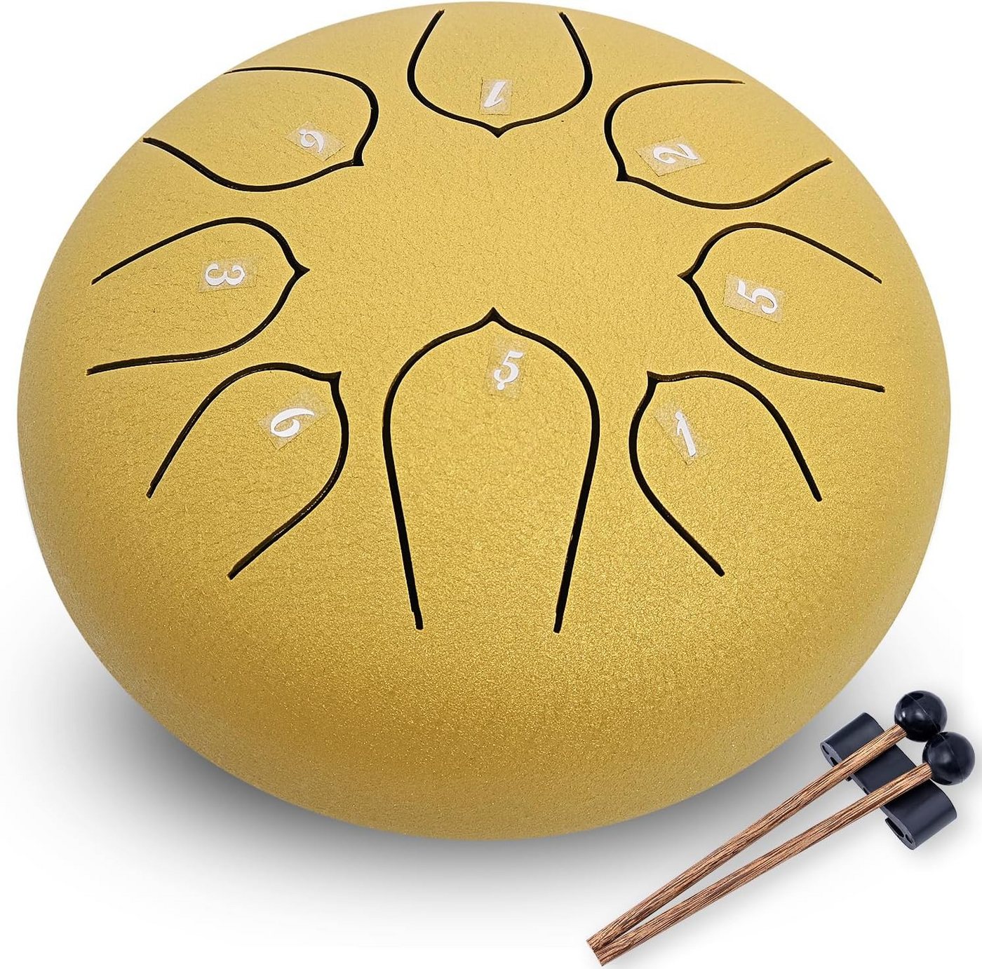AURIVION Schlauchtrommel Steel Tongue Drum 6 Zoll 8 Töne mit Tragetasche & Schlägeln, (Pet, 9-tlg., Zungentrommel Schlaginstrument mit Notenbuch für Anfänger), Stahlzungentrommel für Yoga Meditation & Klangheilung 8 Töne Bild 3