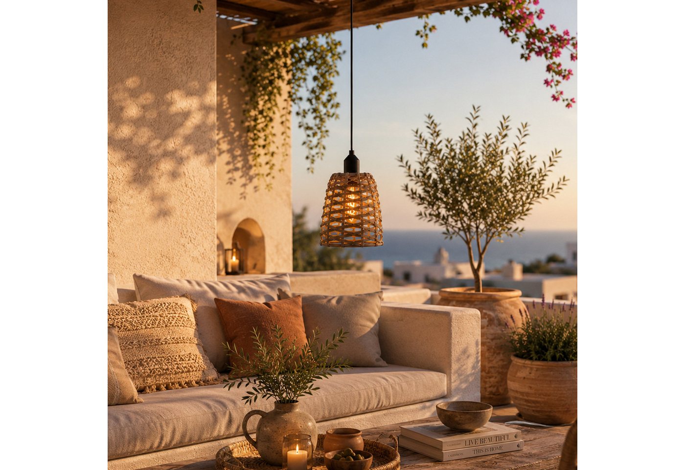 MARELIDA Hängeleuchte LED Lampenschirm in Rattan-Optik outdoor für Terrasse Balkon 15cm, LED Classic, warmweiß (2100K bis 3000K) Bild 3