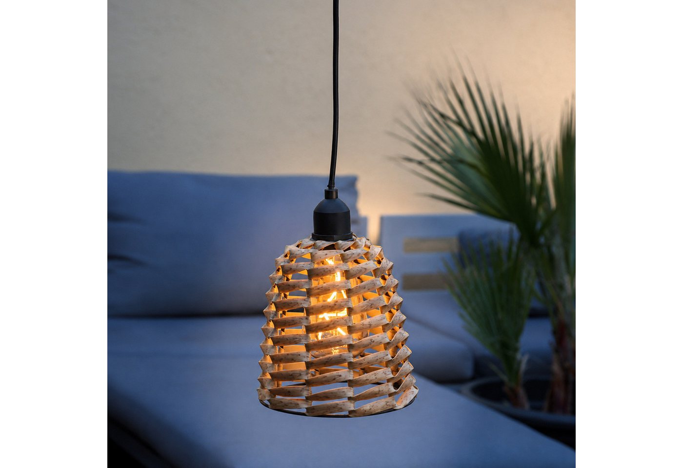 MARELIDA Hängeleuchte LED Lampenschirm in Rattan-Optik outdoor für Terrasse Balkon 15cm, LED Classic, warmweiß (2100K bis 3000K) Bild 4