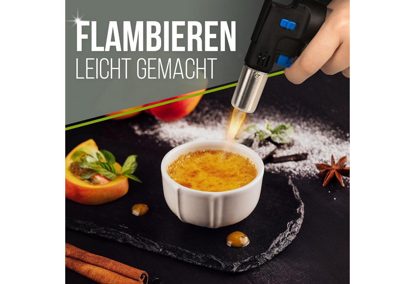 STAHLMANN COMMERCE GmbH Flambierbrenner Flambierbrenner [1300 °C] Küchenbrenner inkl. 2 x 300 ml Butangas, 1.300 °C · Dauerflamme · Regulierbar · 2 x 300 ml Gas inkl.