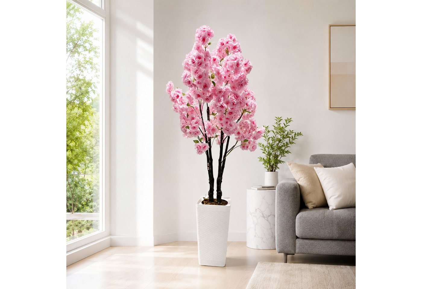 Künstliche Zimmerpflanze 150CM Künstlicher Kirschbaum,PEKunstpflanzeDeko,Rosa Blütennaturgetreu, GarveeMore, Höhe 150 cm, Langlebiges pflegeleicht, für Wohnzimmer, Schlafzimmer, Büro, Hochzeit Bild 2