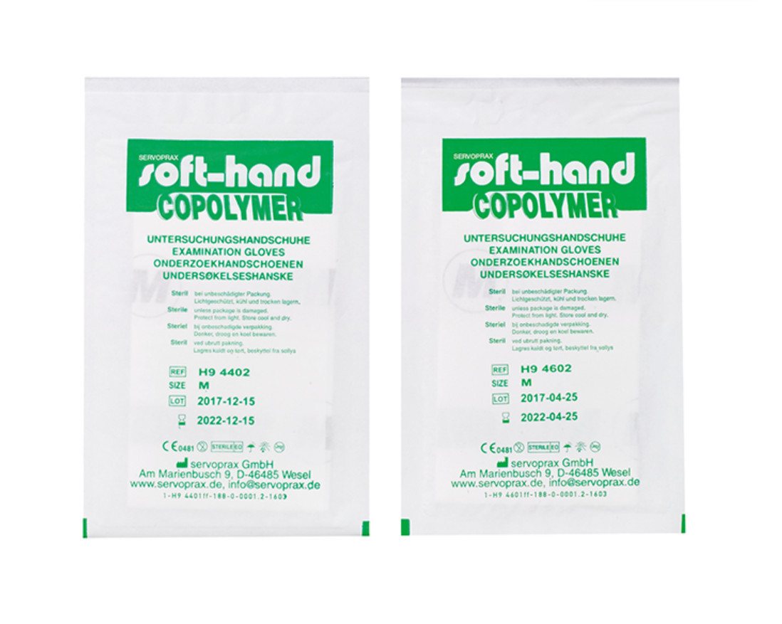 DocMed Einweghandschuhe Soft-Hand Copolymer - steril (Medizinische Einmalhandschuhe, 100-St., Steril verpackte Handschuhe, Für empfindliche Haut) Puder- und latexfrei, Hohe Reißfestigkeit und Flexibilität