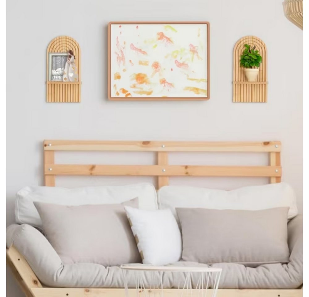 POPOLIC Wandregal 2 Stück Holz Boho Wanddeko Holzregal Wand, Robustes Boho Regal, Holzfarbe 2-tlg., Wall Decoration Elegante Deko für Wohnzimmer Schlafzimmer Kinderzimmer Bild 2