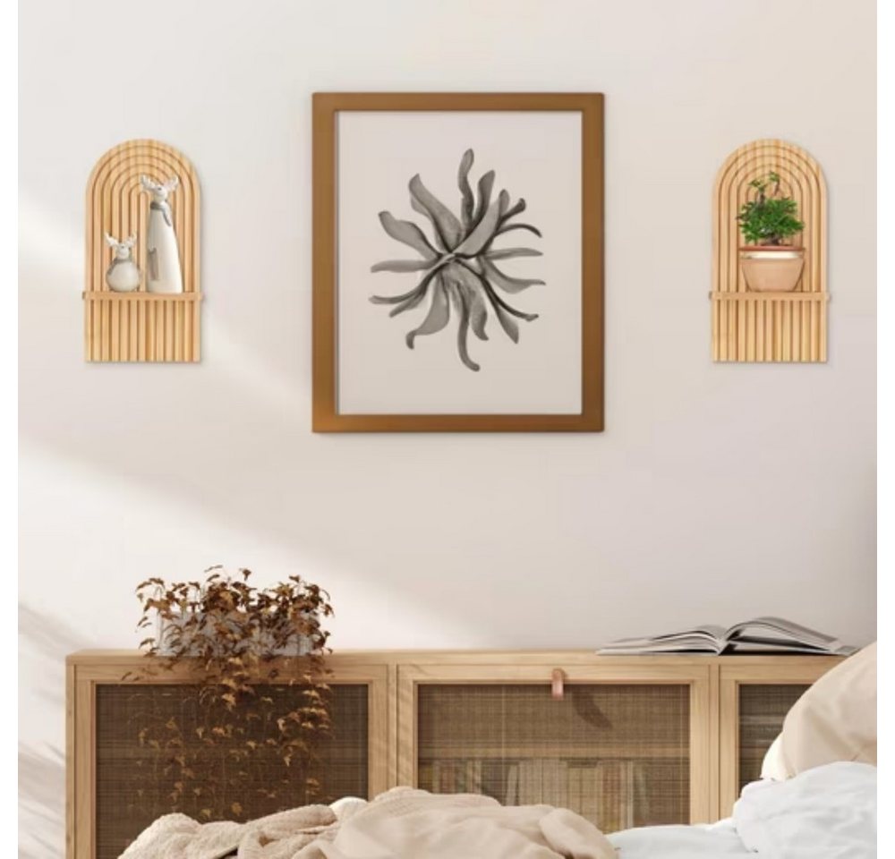 POPOLIC Wandregal 2 Stück Holz Boho Wanddeko Holzregal Wand, Robustes Boho Regal, Holzfarbe 2-tlg., Wall Decoration Elegante Deko für Wohnzimmer Schlafzimmer Kinderzimmer Bild 3