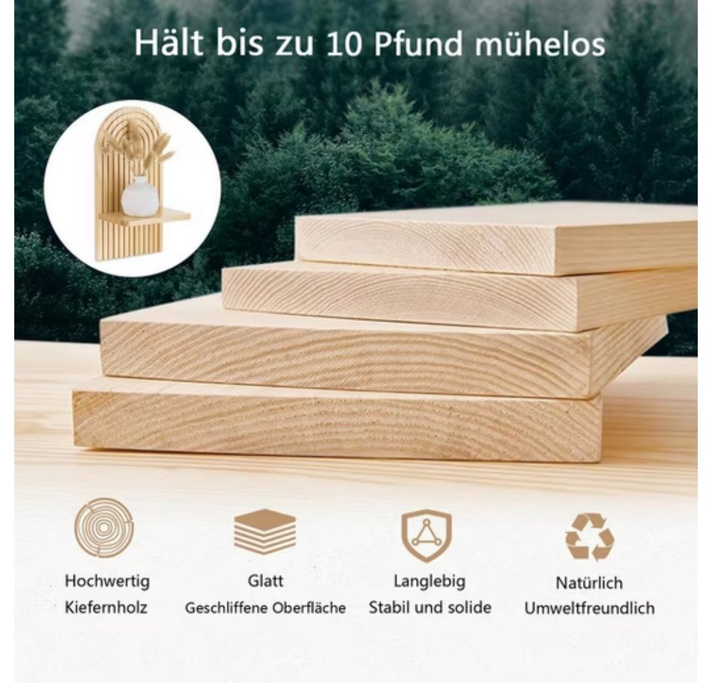 POPOLIC Wandregal 2 Stück Holz Boho Wanddeko Holzregal Wand, Robustes Boho Regal, Holzfarbe 2-tlg., Wall Decoration Elegante Deko für Wohnzimmer Schlafzimmer Kinderzimmer Bild 4