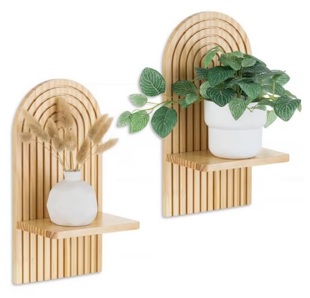 POPOLIC Wandregal 2 Stück Holz Boho Wanddeko Holzregal Wand, Robustes Boho Regal, Holzfarbe 2-tlg., Wall Decoration Elegante Deko für Wohnzimmer Schlafzimmer Kinderzimmer Bild 5