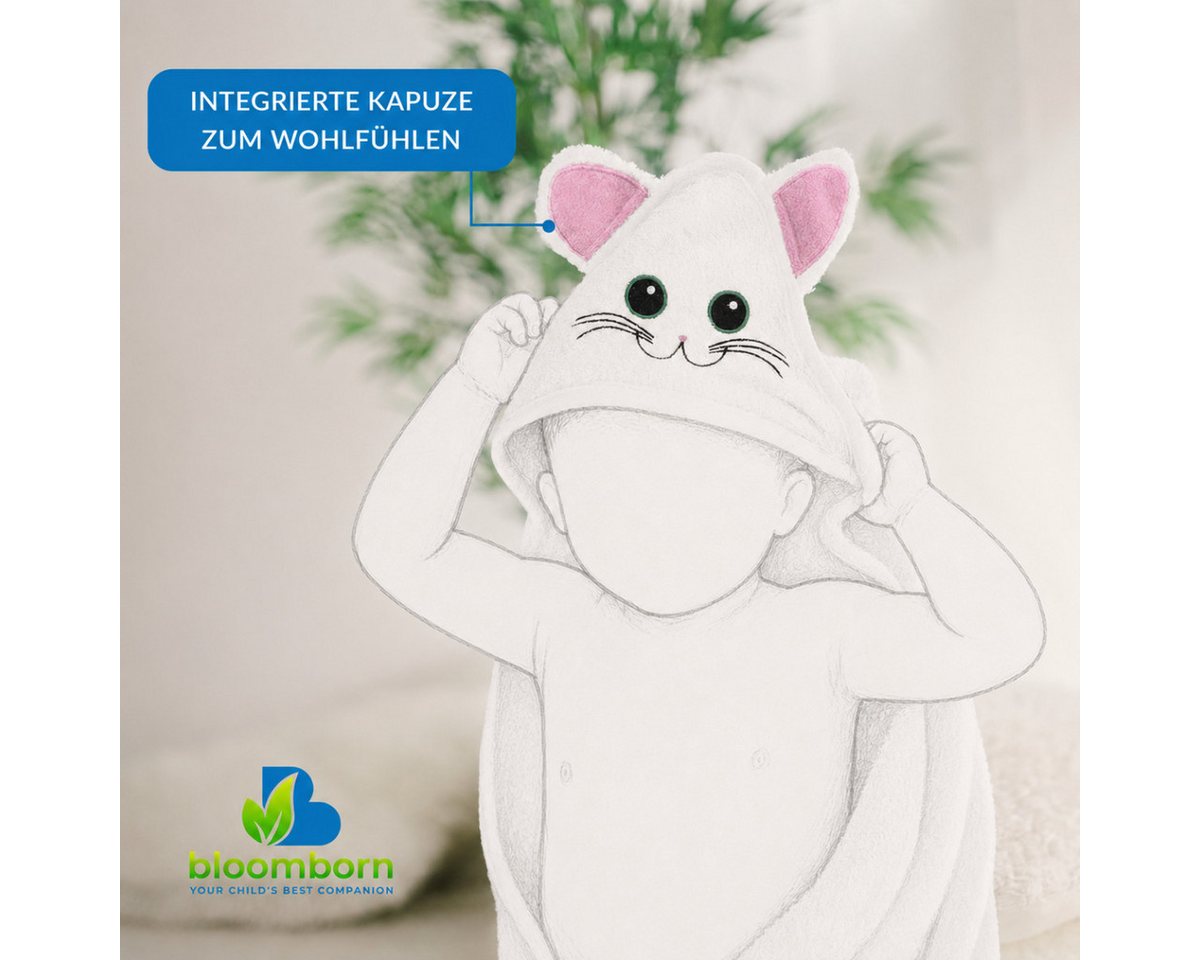 bloomborn Badetuch Baby Badetücher Set mit Kapuzenhandtuch 75x75 cm mit Katzenmotiv Bild 2
