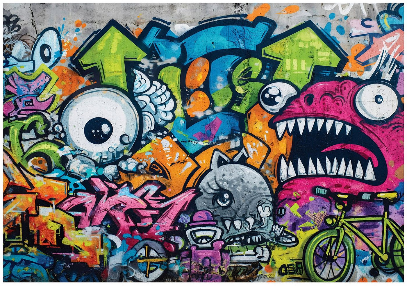 Wallarena Fototapete Graffiti Ziegel - Bunt - Kinder - Vlies - Kinderzimmer, glatt, (8 St), 400x280cm Bild 2
